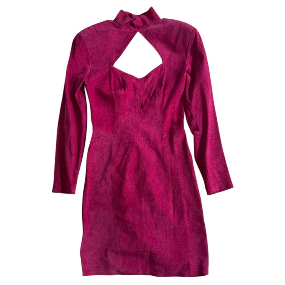 VTG Firenze Santa Barbara Pink Leather Western‎ Cowgirl Dress Long Sleeve Size M